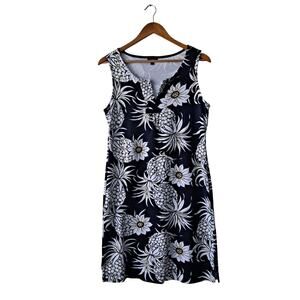 Talbots Floral Pineapple Dress Sleeveless Mini Shift Black & White Womens Size M